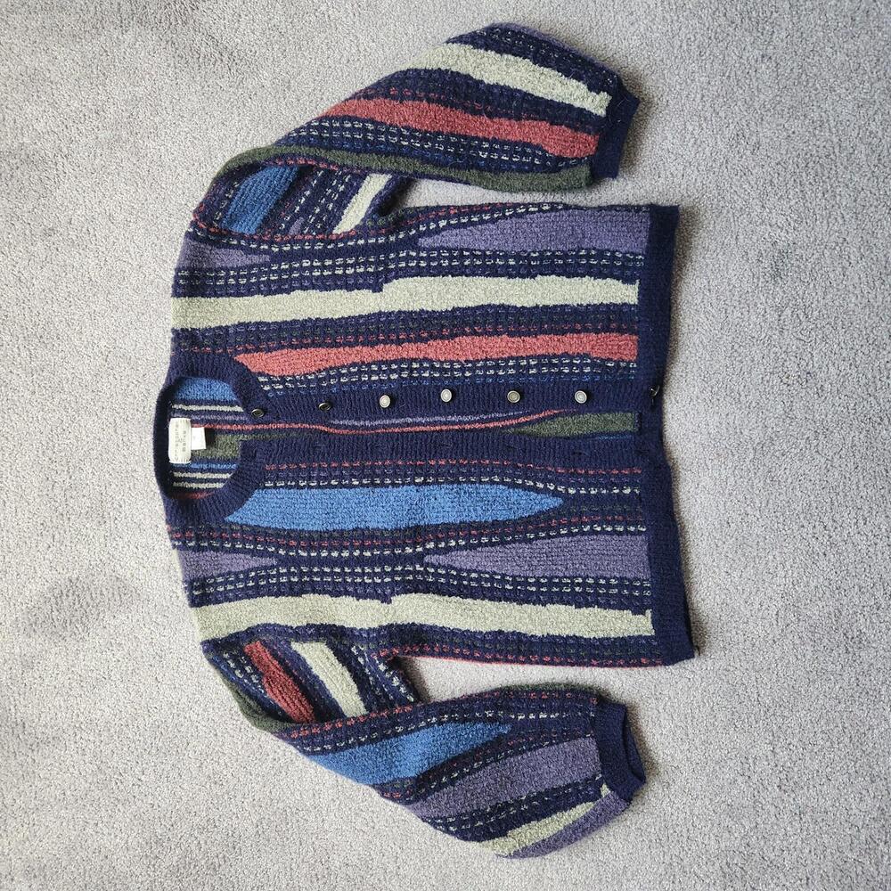 Vintage Christopher & Banks Striped Knit Cardigan | 90s Colorblock Sweater M